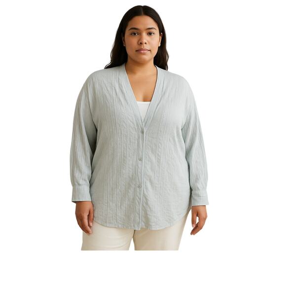 Vince Textured Open Deep V-Front Shirt Cardigan – Icy Baby Blue – Size 3X - Picture 1 of 8
